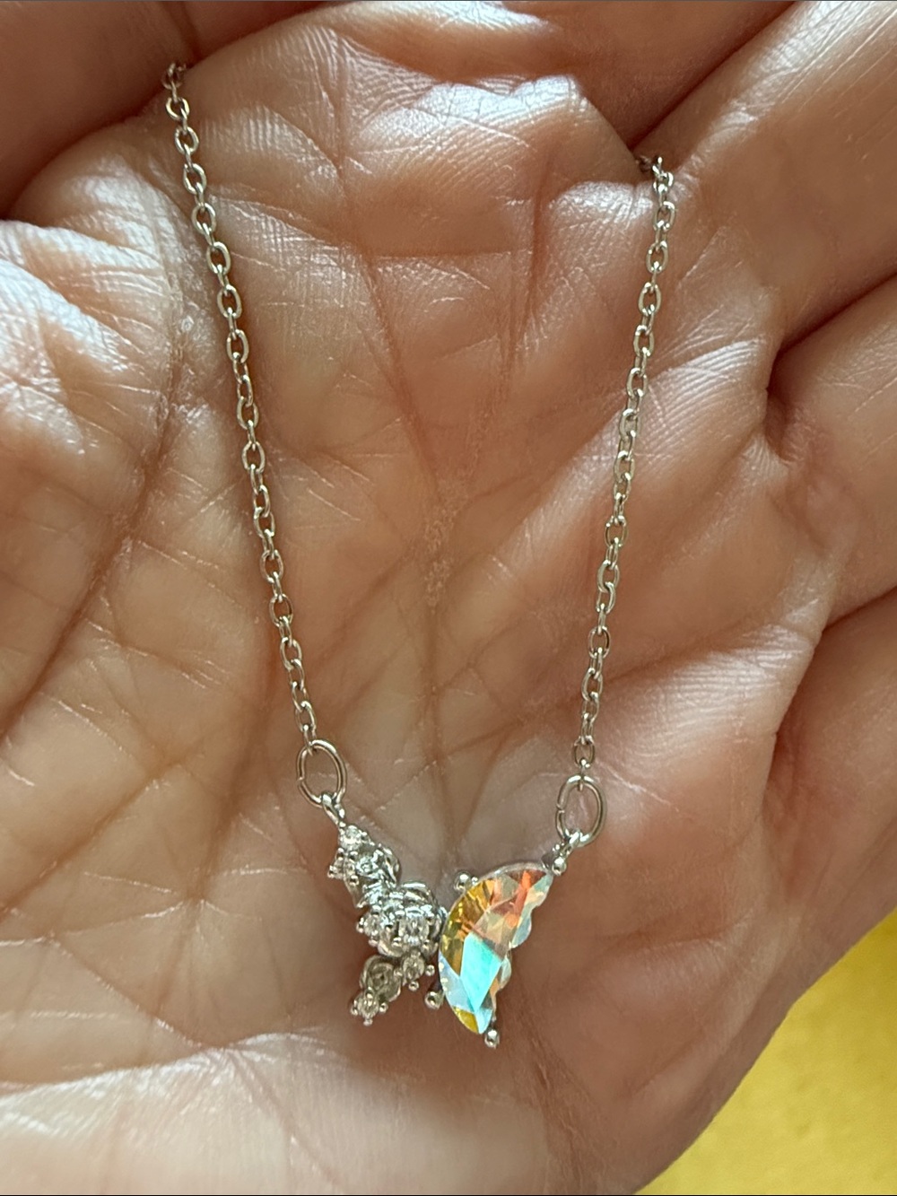 Silver Crystal Butterfly Pendant Necklace in Iridescent